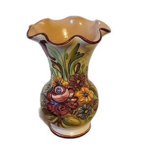 Castelli Italian Handpainted Vase ceramic pottery handmade floral design